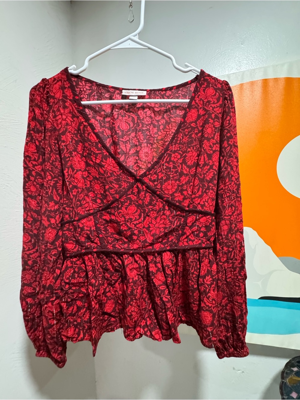 Knox Rose Red Floral Wrap Peplum Blouse